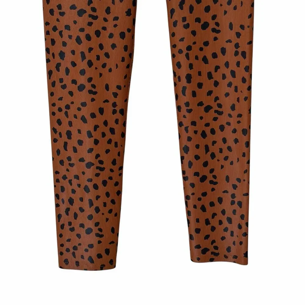 BEACH RIOT SPORT Ayla Ribbed Full Length Made in USA Legging in Brown Spot,Small